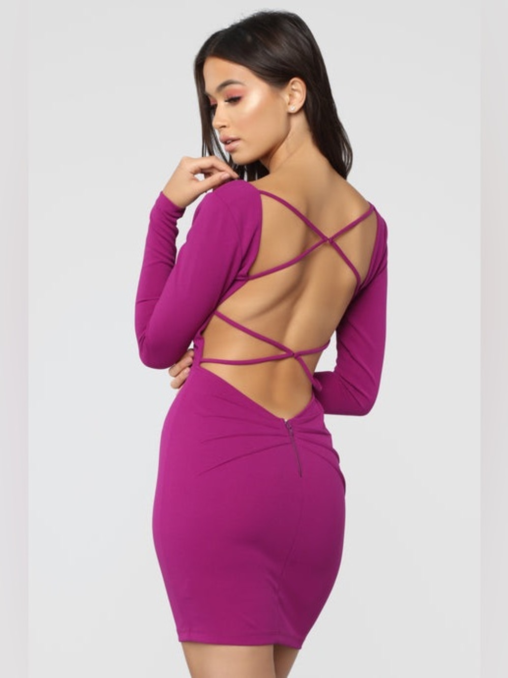 Fashion Nova Dare To Double Cross Me Mini Dress Magenta Size Large Open Back NWT